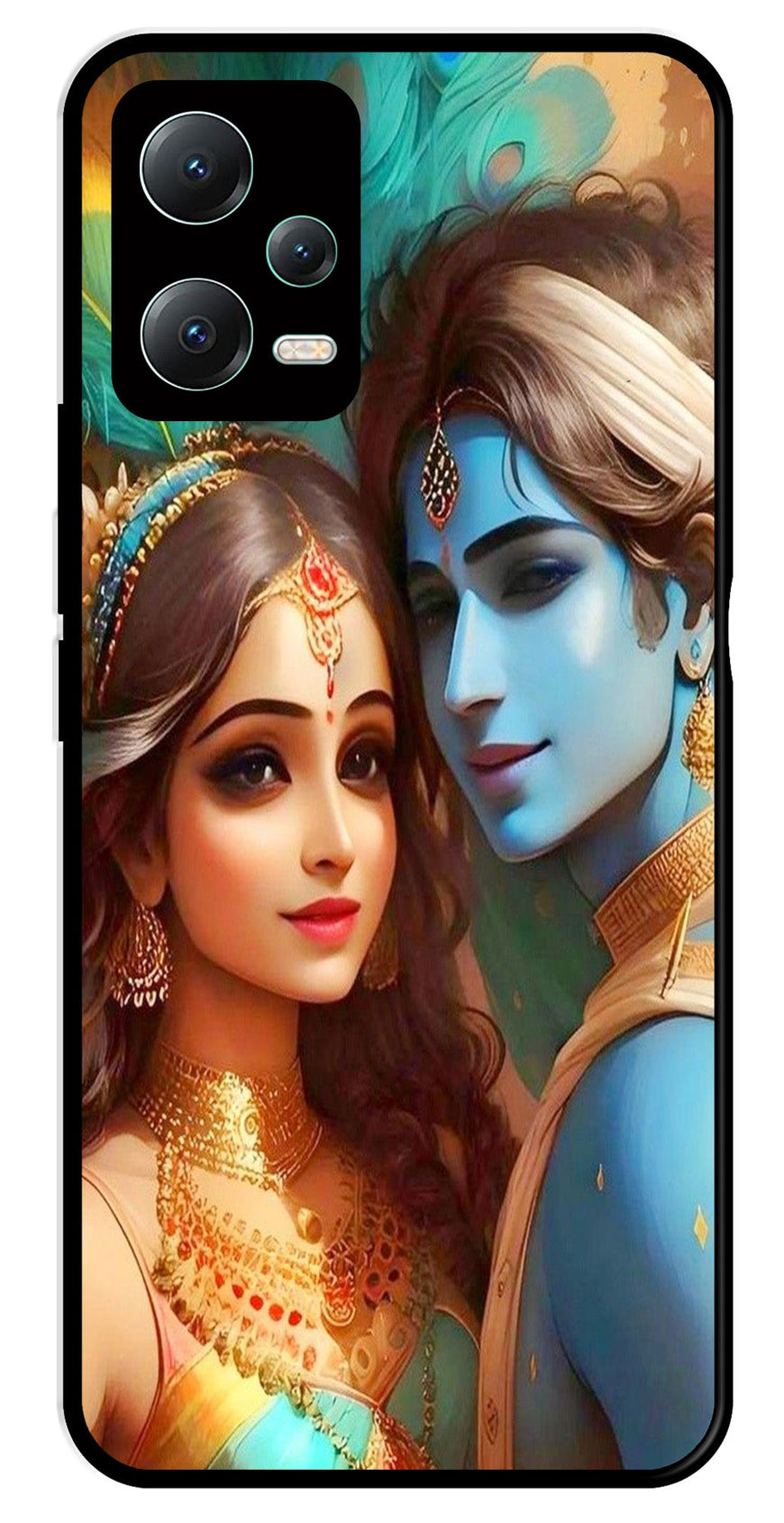 Lord Radha Krishna Metal Mobile Case for Redmi Note 12 Pro 5G   (Design No -01)