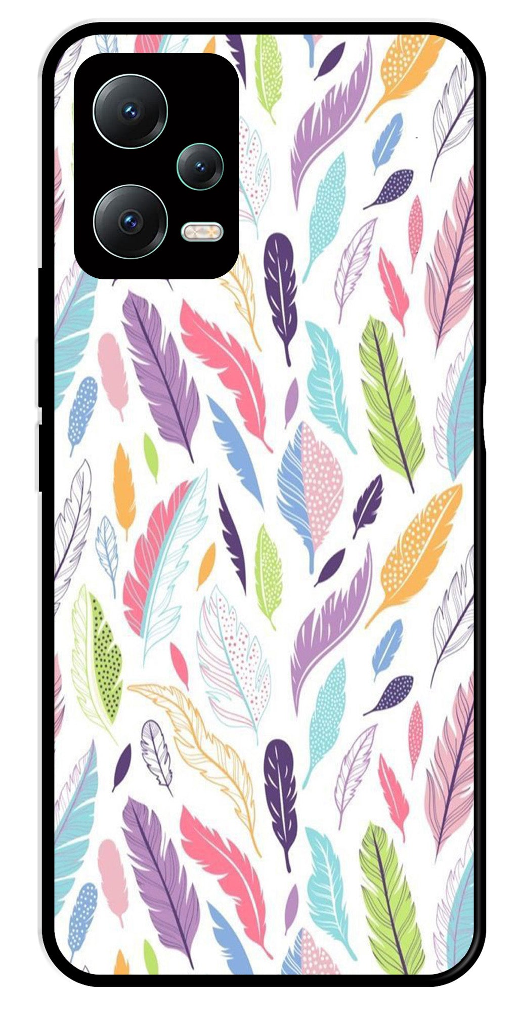 Colorful Feathers Metal Mobile Case for Redmi Note 12 Pro Plus 5G   (Design No -06)