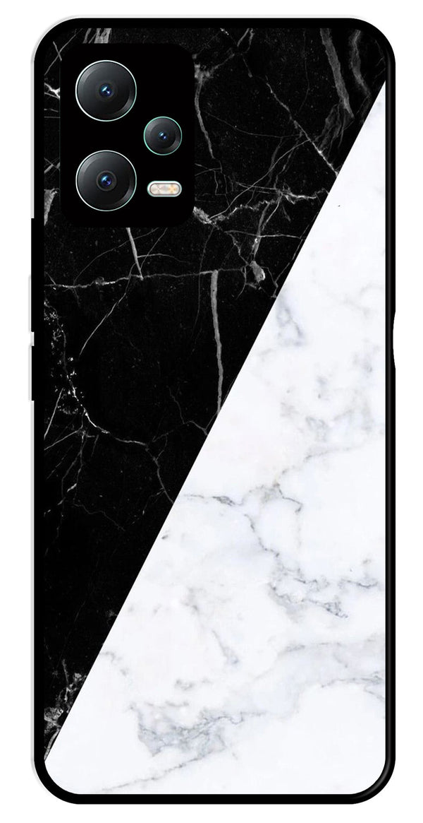 Black White Marble Design Metal Mobile Case for Poco X5 5G   (Design No -09)