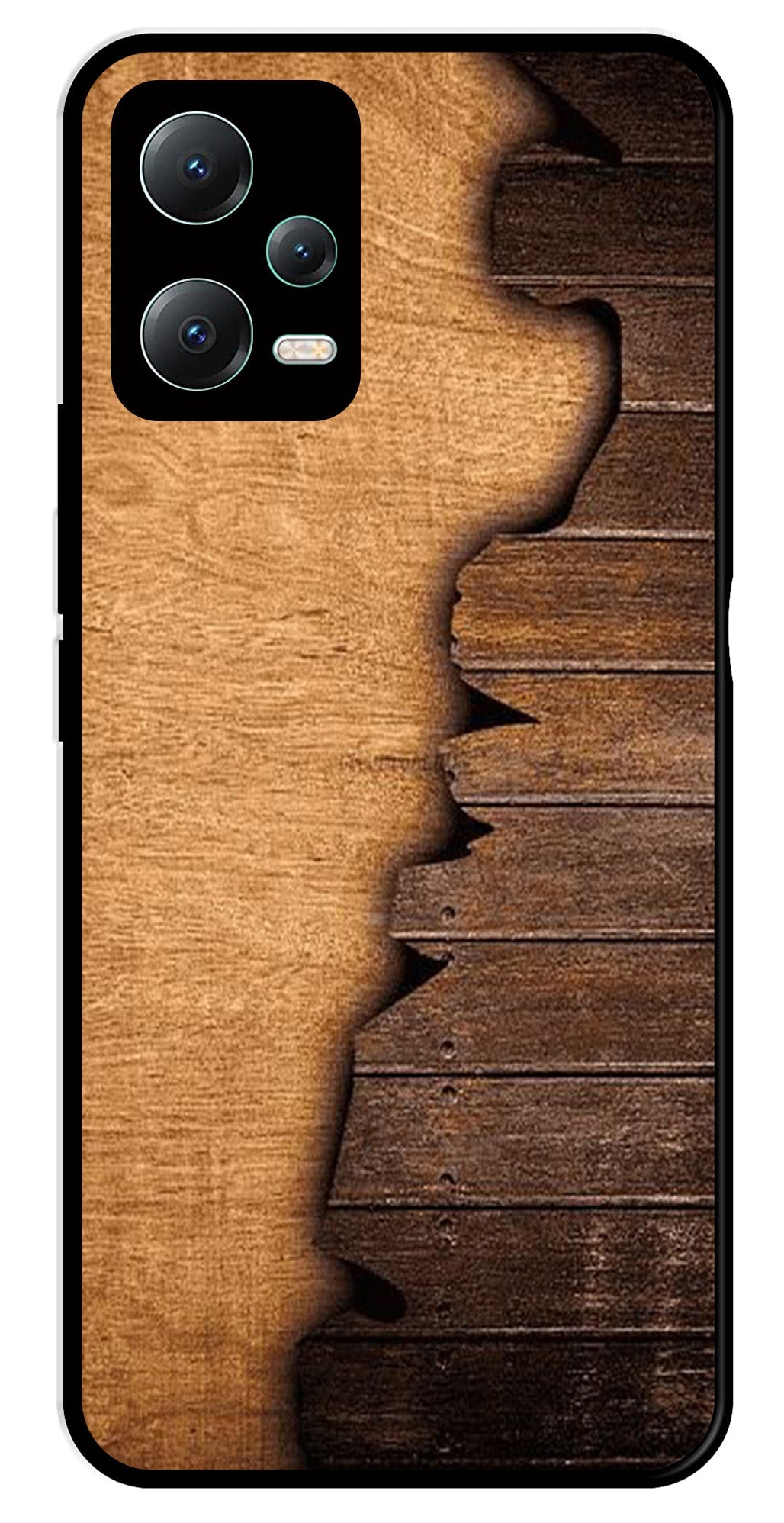 Wooden Design Metal Mobile Case for Redmi Note 12 Pro Plus 5G   (Design No -13)