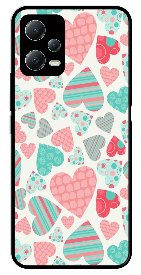 Hearts Pattern Metal Mobile Case for Redmi Note 12 5G   (Design No -22)