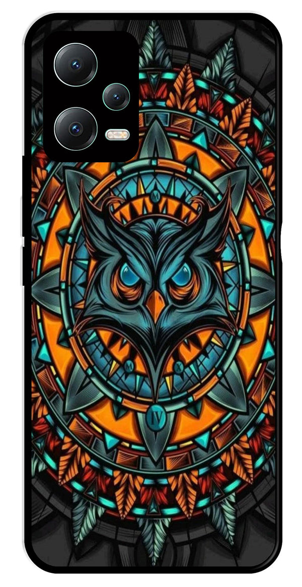 Owl Pattern Metal Mobile Case for Redmi Note 12 5G   (Design No -42)