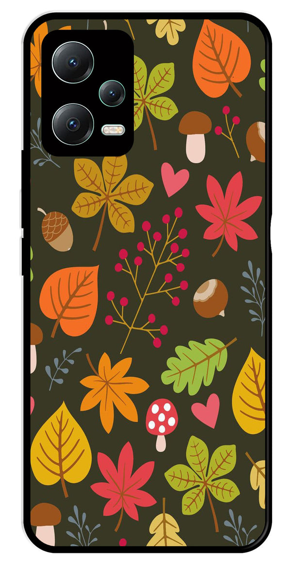 Leaves Design Metal Mobile Case for Redmi Note 12 5G   (Design No -51)