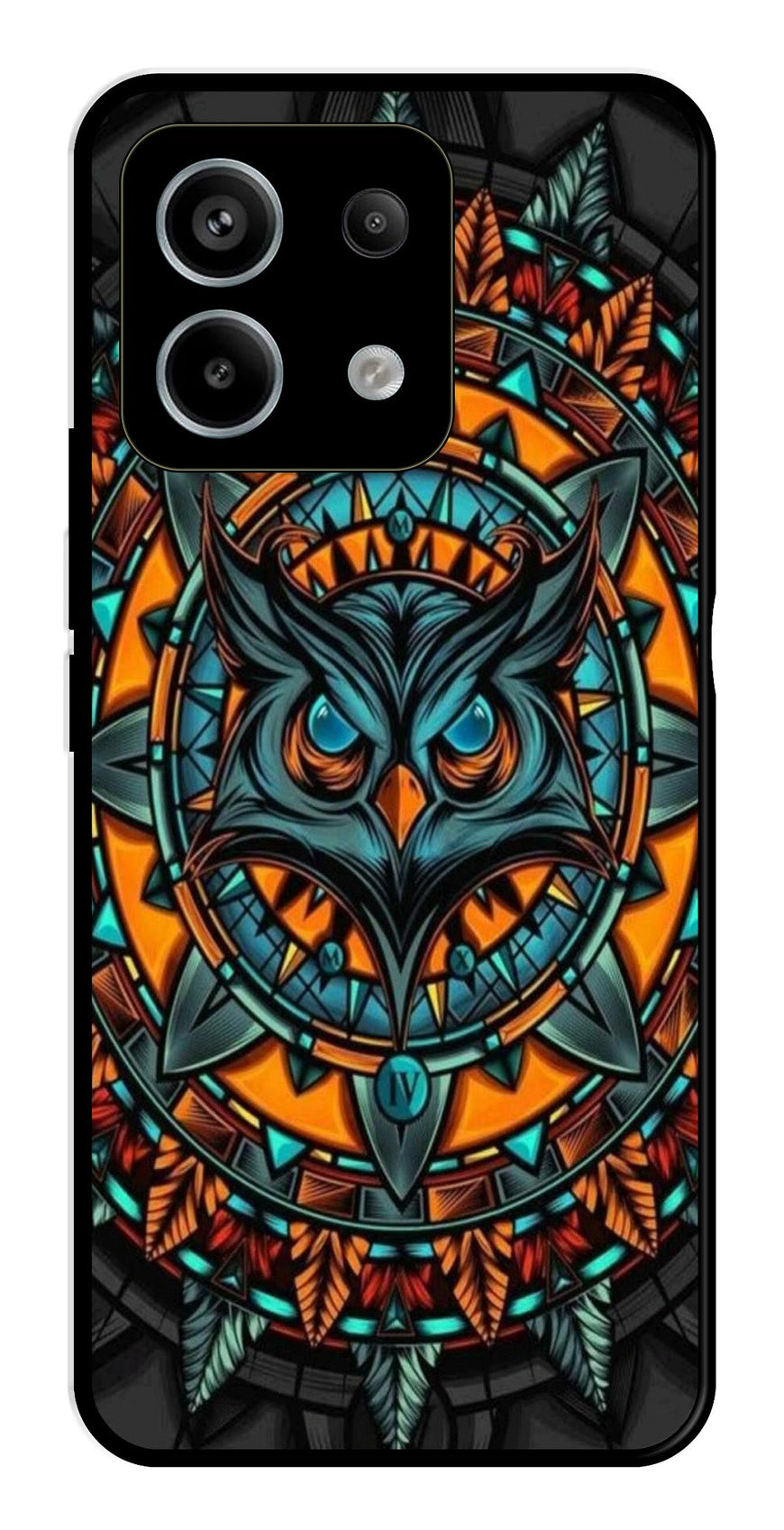 Owl Pattern Metal Mobile Case for Redmi Note 13 5G   (Design No -42)