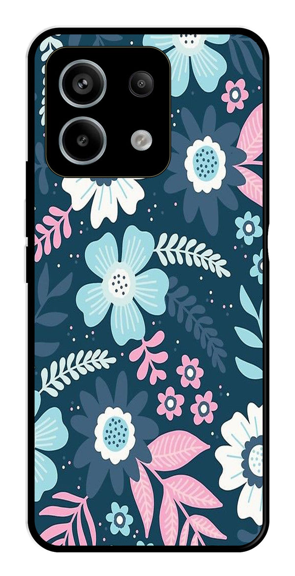 Flower Leaves Design Metal Mobile Case for Redmi Note 13 5G   (Design No -50)