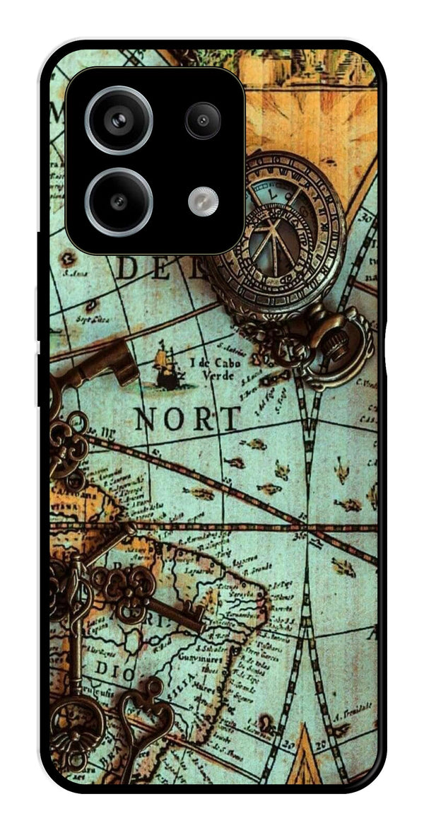 Map Design Metal Mobile Case for Redmi Note 13 5G   (Design No -54)
