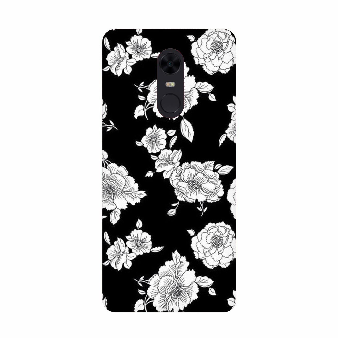 White flowers Black Background Case for Redmi Note 5