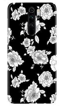 White flowers Black Background Mobile Back Case for Redmi Note 8 Pro (Design - 9)