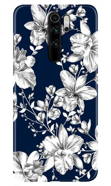 White flowers Blue Background Mobile Back Case for Redmi Note 8 Pro (Design - 14)