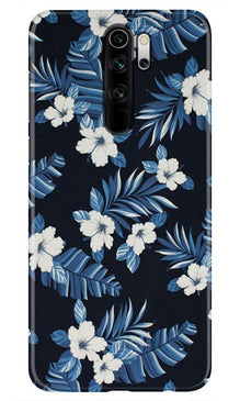 White flowers Blue Background2 Mobile Back Case for Redmi Note 8 Pro (Design - 15)