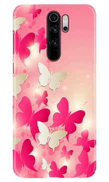 White Pick Butterflies Mobile Back Case for Redmi Note 8 Pro (Design - 28)