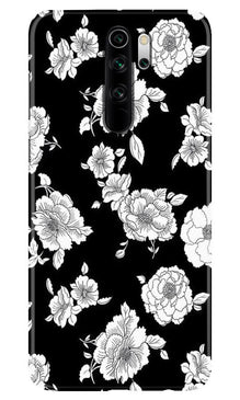 White flowers Black Background Mobile Back Case for Xiaomi Redmi 9 Prime (Design - 9)