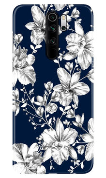 White flowers Blue Background Mobile Back Case for Xiaomi Redmi 9 Prime (Design - 14)