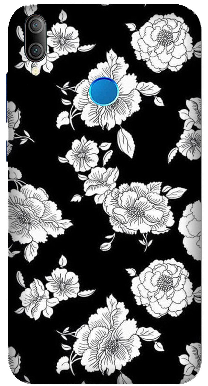 White flowers Black Background Case for Huawei Y7 Prime 2019 Model