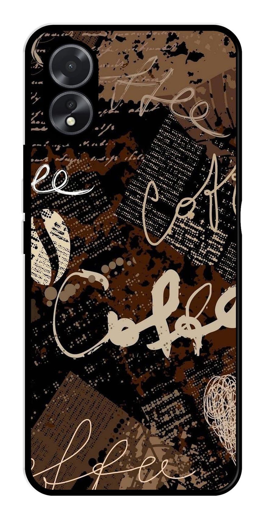 Coffee Pattern Metal Mobile Case for Oppo A18   (Design No -37)