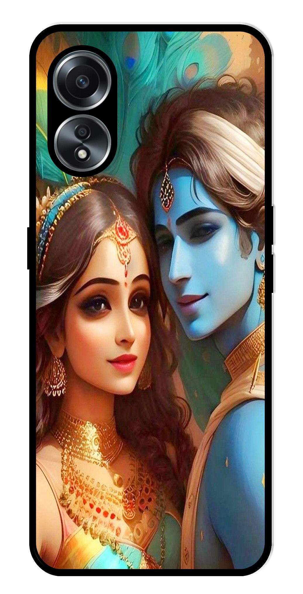 Lord Radha Krishna Metal Mobile Case for Oppo A58 4G    (Design No -01)