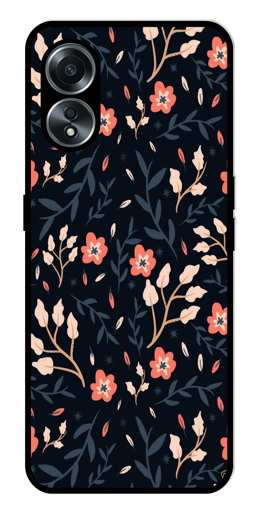 Floral Pattern Metal Mobile Case for Oppo A58 4G    (Design No -10)