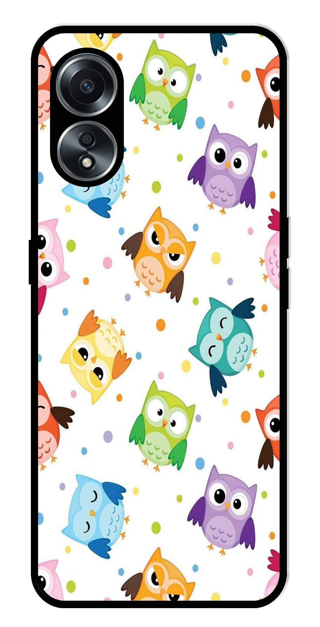 Owls Pattern Metal Mobile Case for Oppo A58 4G    (Design No -20)