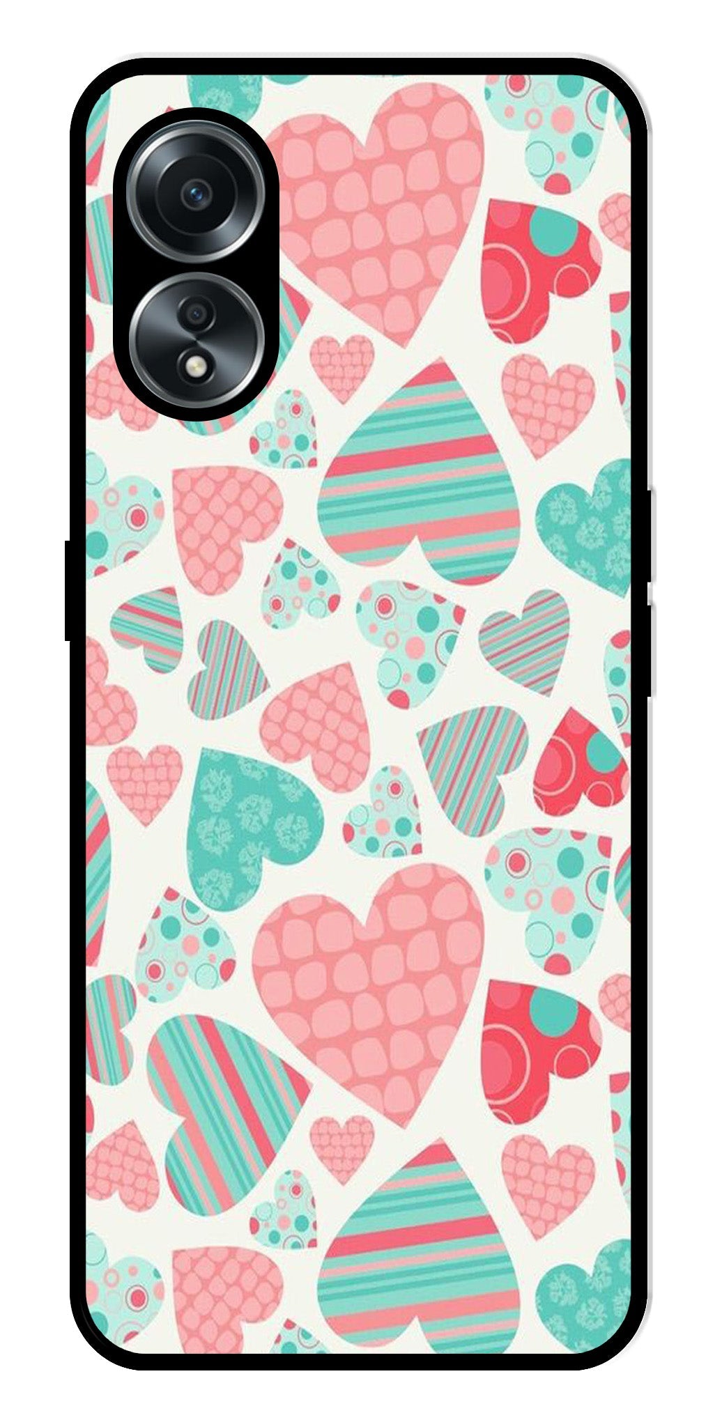 Hearts Pattern Metal Mobile Case for Oppo A58 4G    (Design No -22)