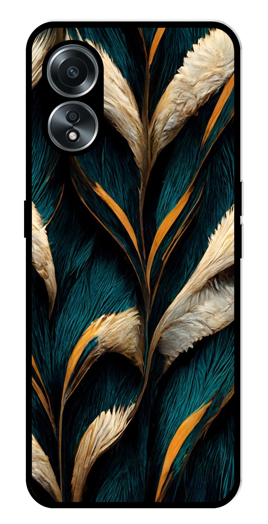 Feathers Metal Mobile Case for Oppo A58 4G    (Design No -30)