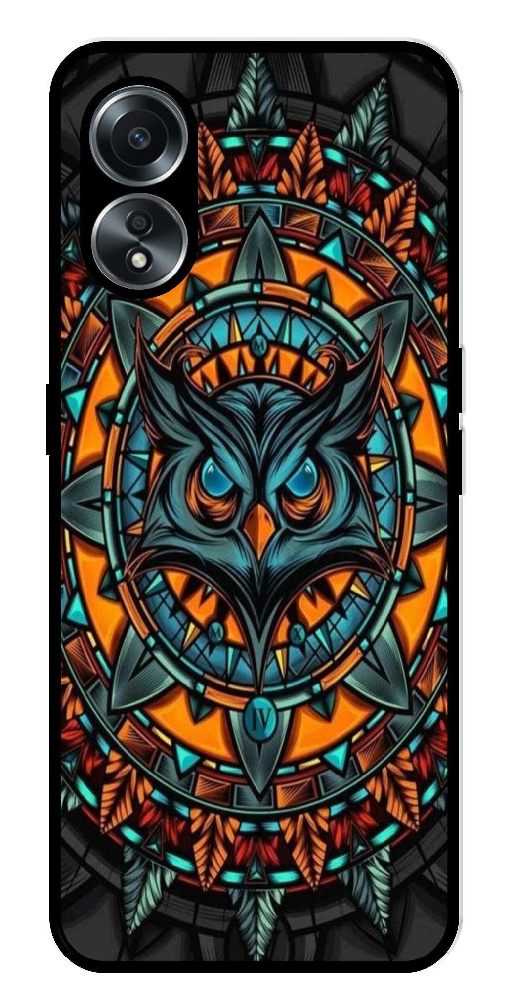 Owl Pattern Metal Mobile Case for Oppo A58 4G    (Design No -42)