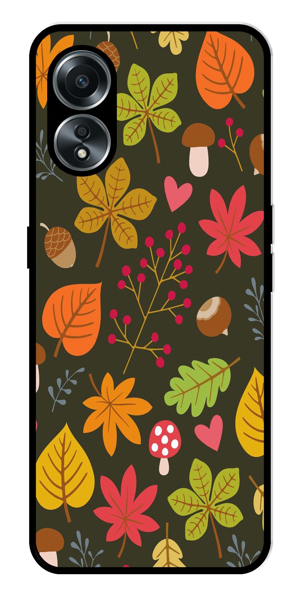 Leaves Design Metal Mobile Case for Oppo A58 4G    (Design No -51)