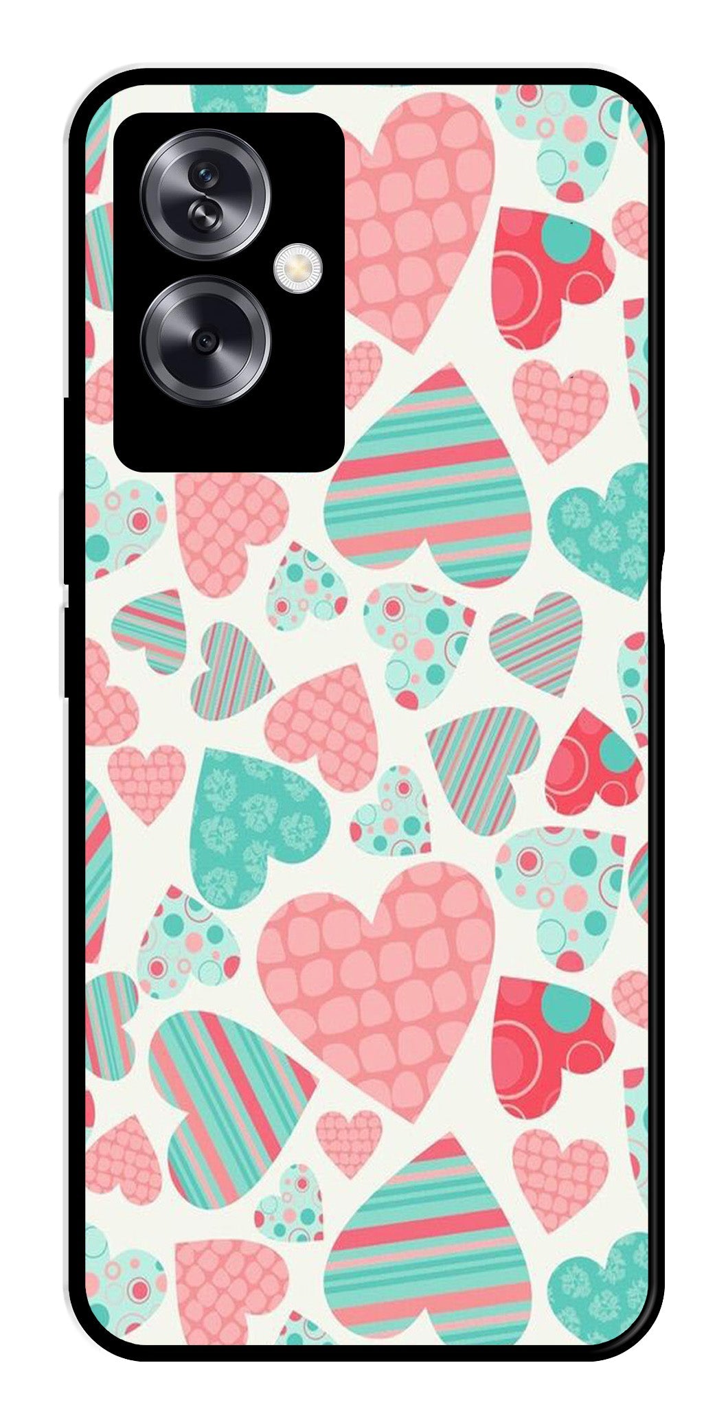 Hearts Pattern Metal Mobile Case for Oppo A79 5G    (Design No -22)