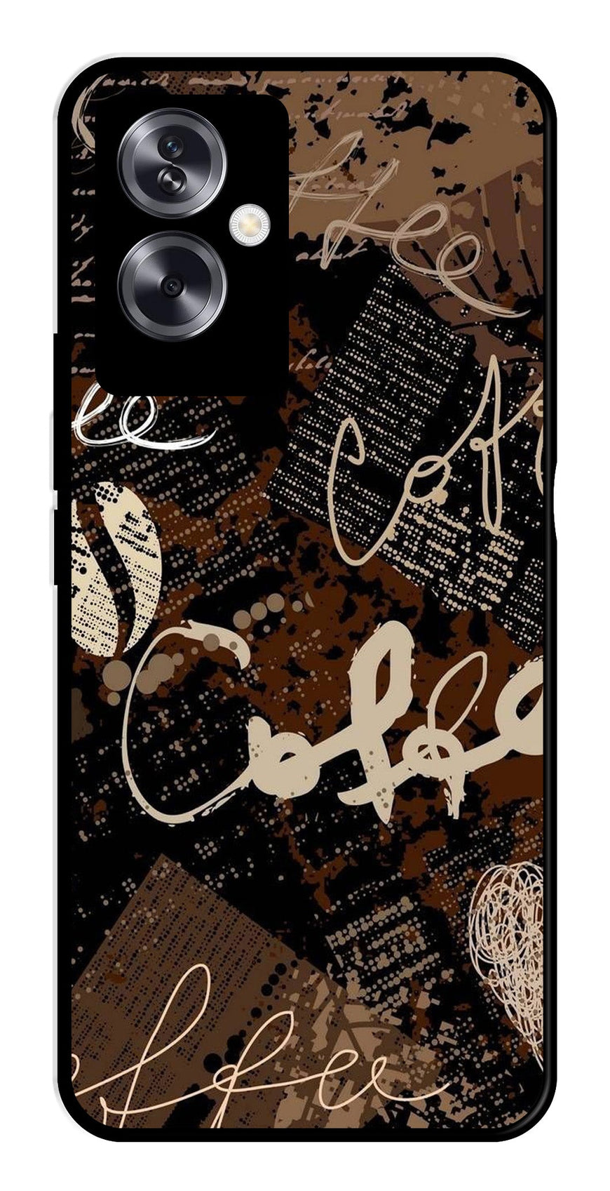 Coffee Pattern Metal Mobile Case for Oppo A79 5G    (Design No -37)