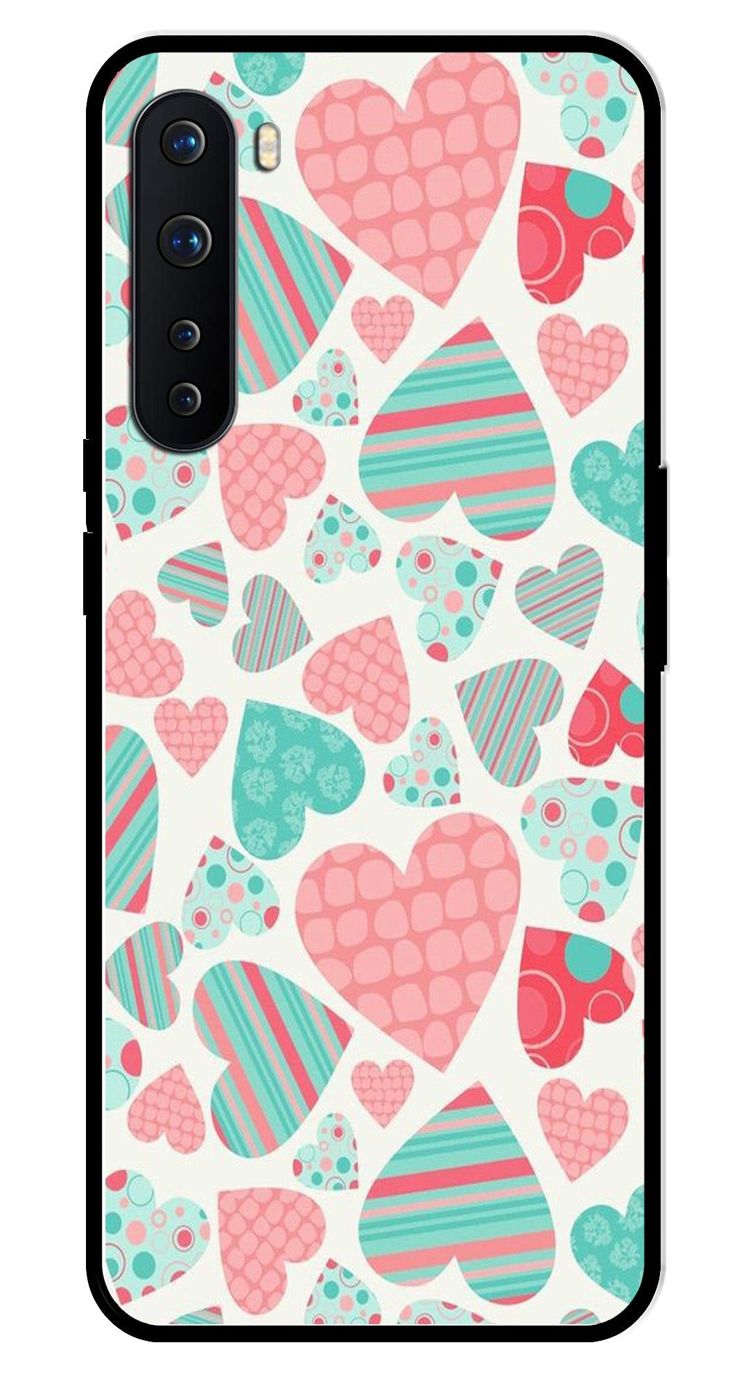 Hearts Pattern Metal Mobile Case for OnePlus Nord