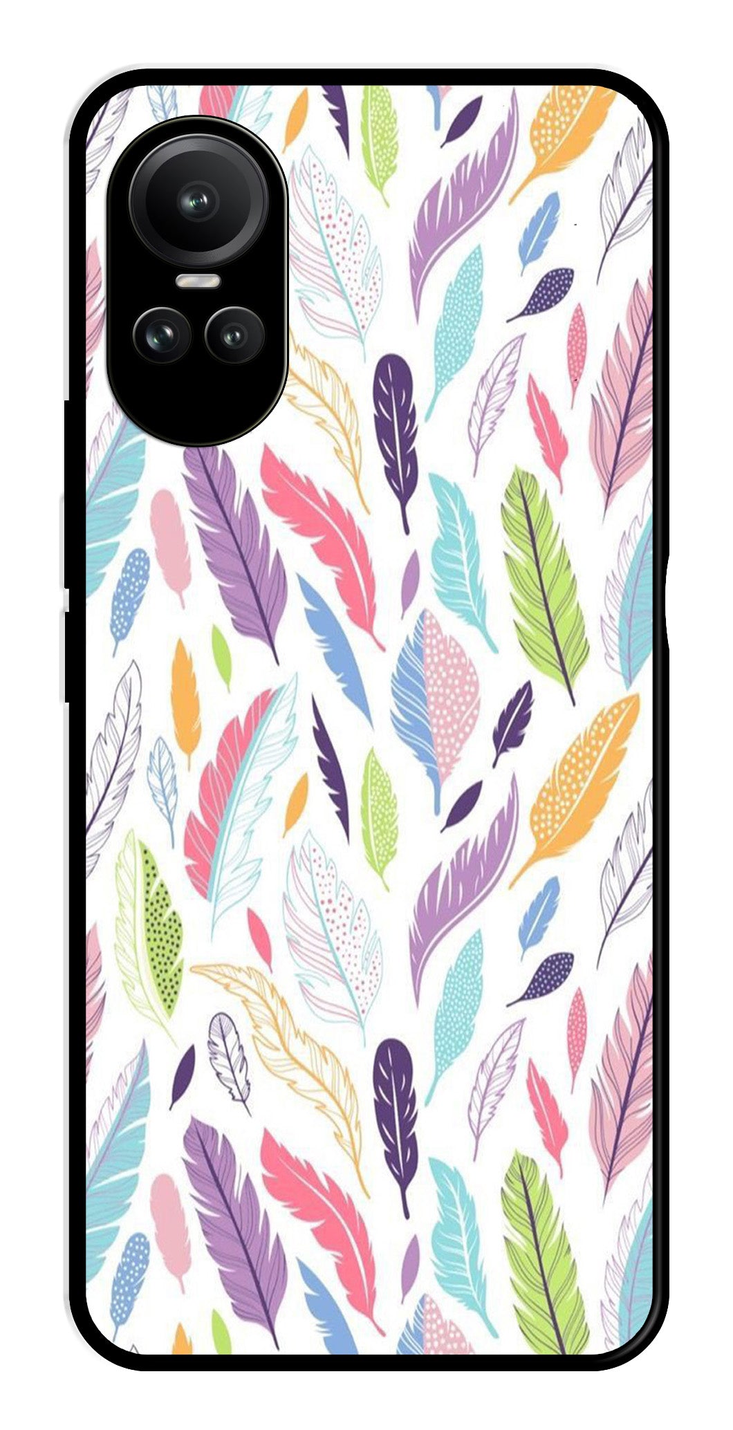 Colorful Feathers Metal Mobile Case for Oppo Reno 10 Pro 5G   (Design No -06)