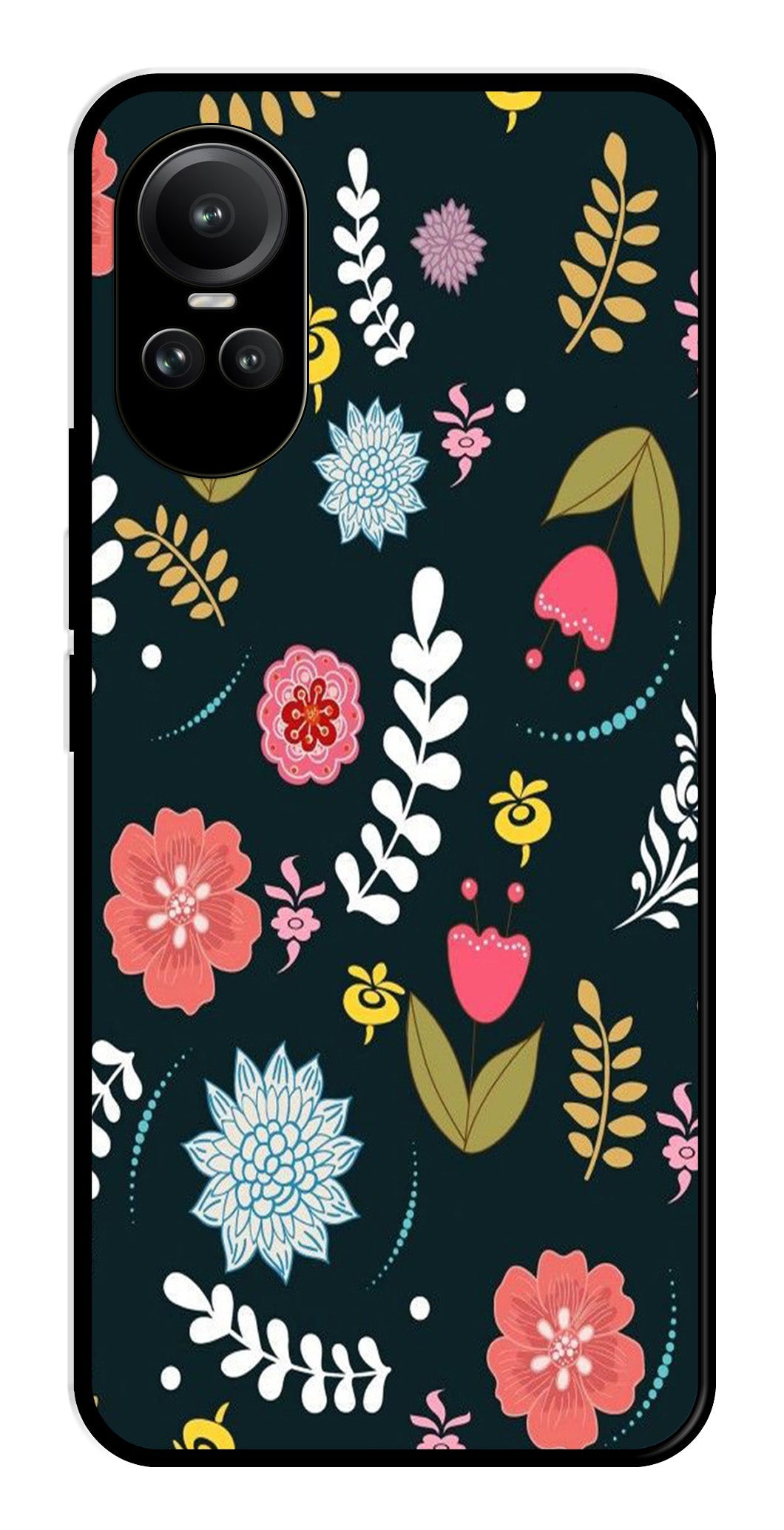 Floral Pattern2 Metal Mobile Case for Oppo Reno 10 Pro 5G   (Design No -12)