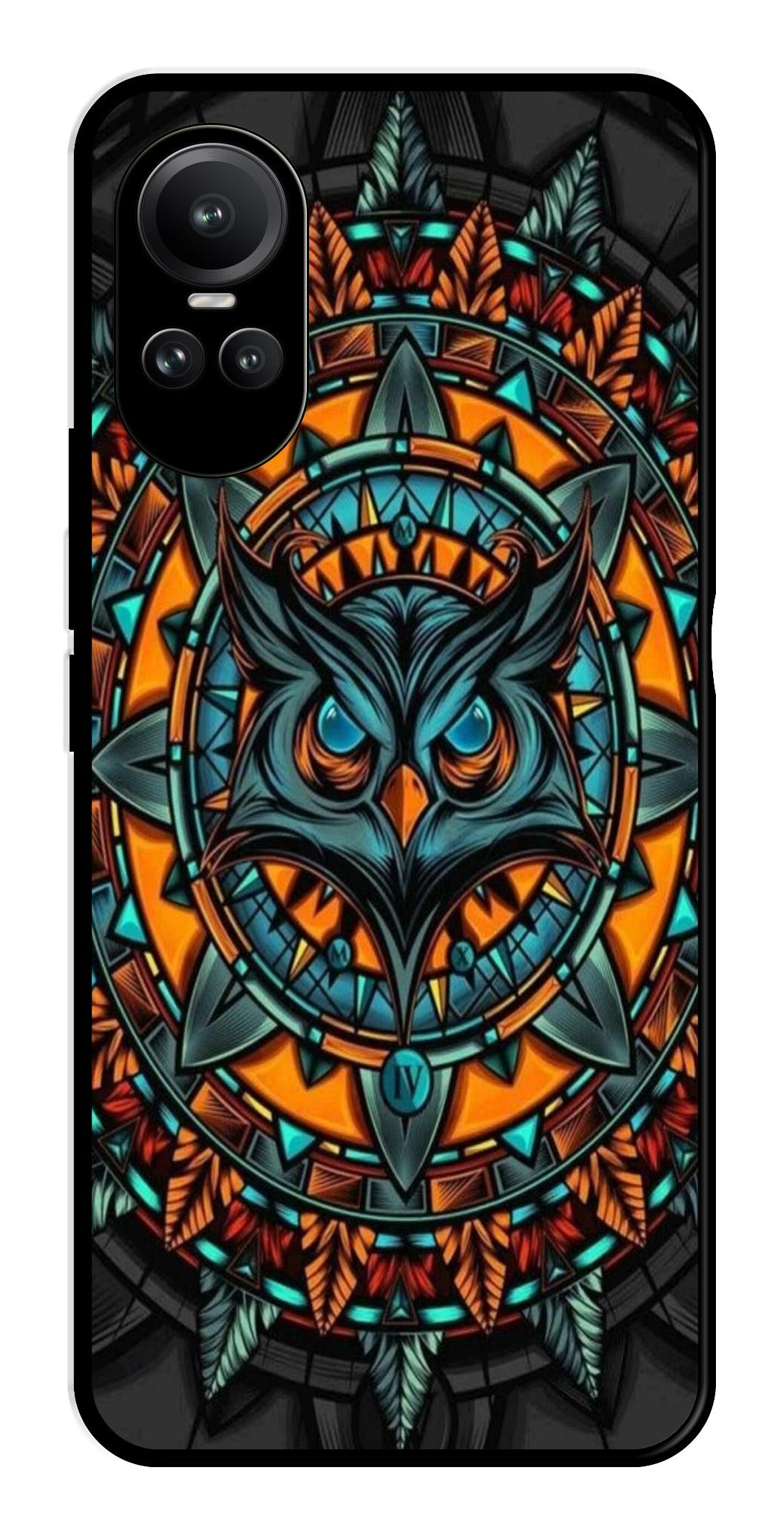 Owl Pattern Metal Mobile Case for Oppo Reno 10 Pro 5G   (Design No -42)