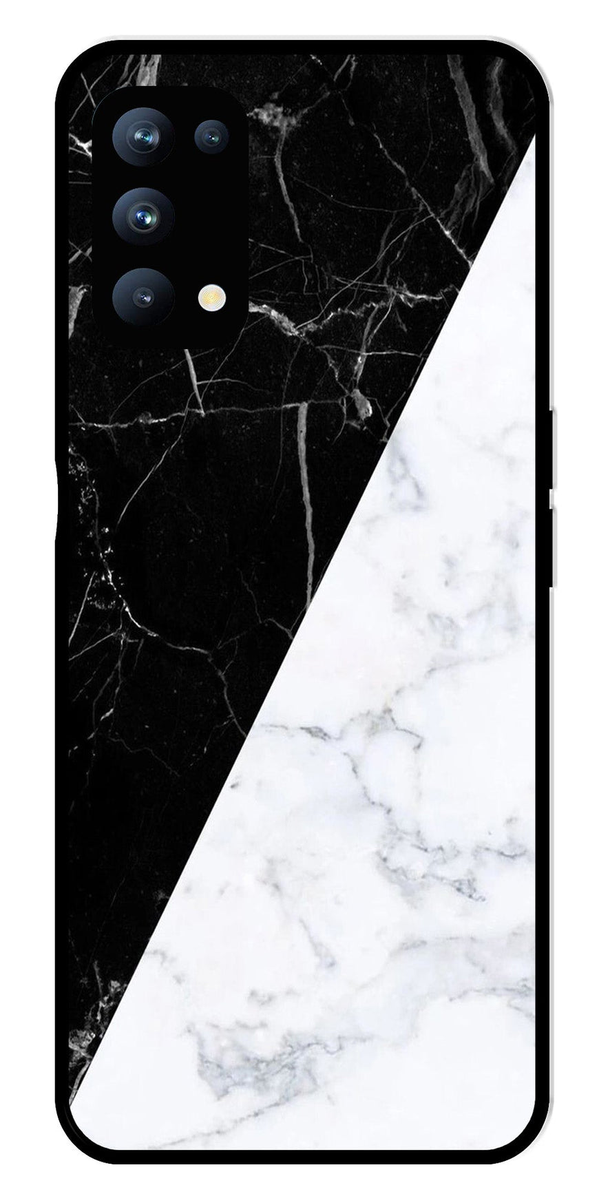 Black White Marble Design Metal Mobile Case for Oppo Reno 5 Pro 5G   (Design No -09)