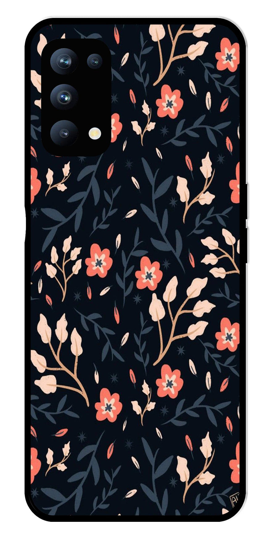 Floral Pattern Metal Mobile Case for Oppo Reno 5 Pro 5G   (Design No -10)