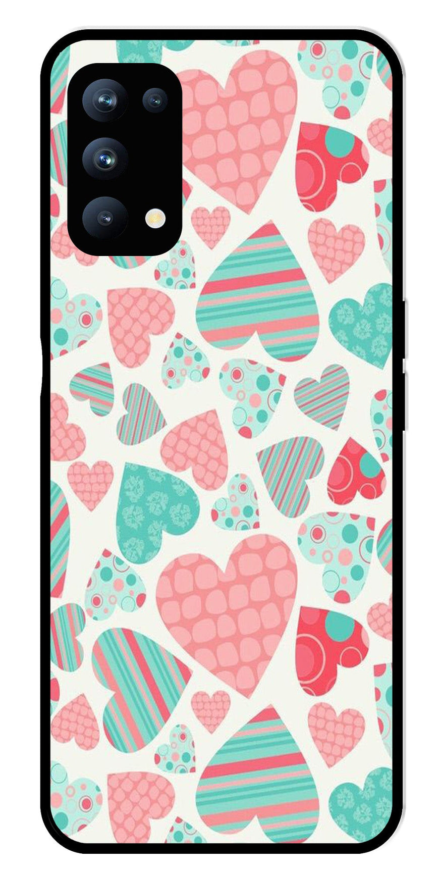 Hearts Pattern Metal Mobile Case for Oppo Reno 5 Pro 5G   (Design No -22)