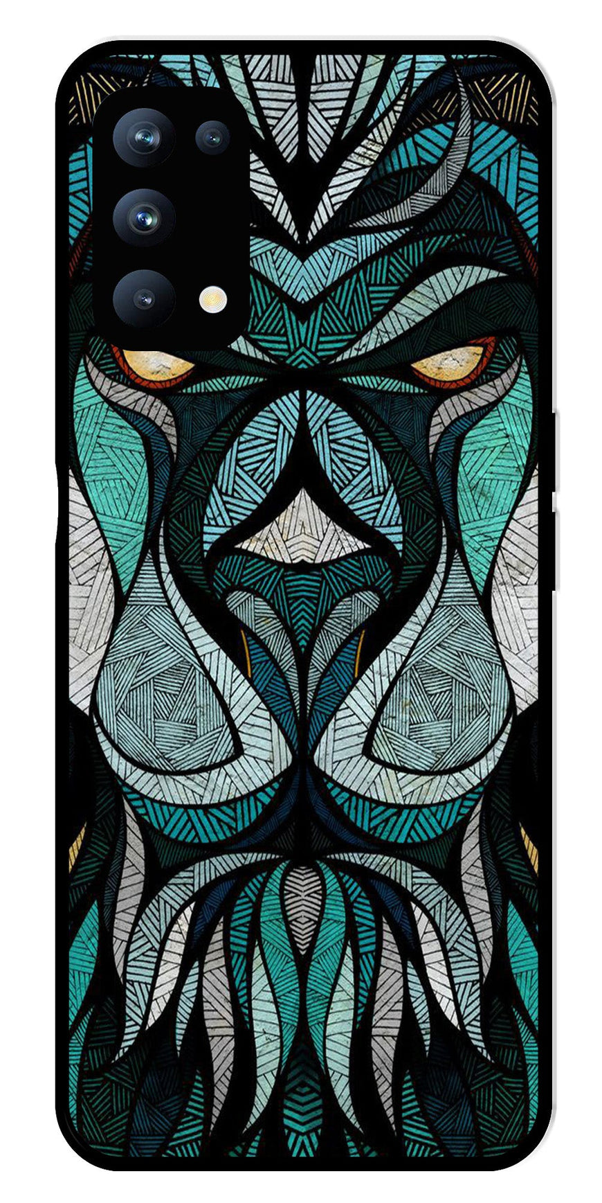 Lion Pattern Metal Mobile Case for Oppo Reno 5 Pro 5G   (Design No -40)
