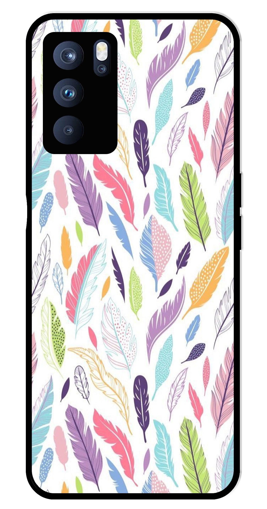 Colorful Feathers Metal Mobile Case for Oppo Reno 6 Pro 5G   (Design No -06)