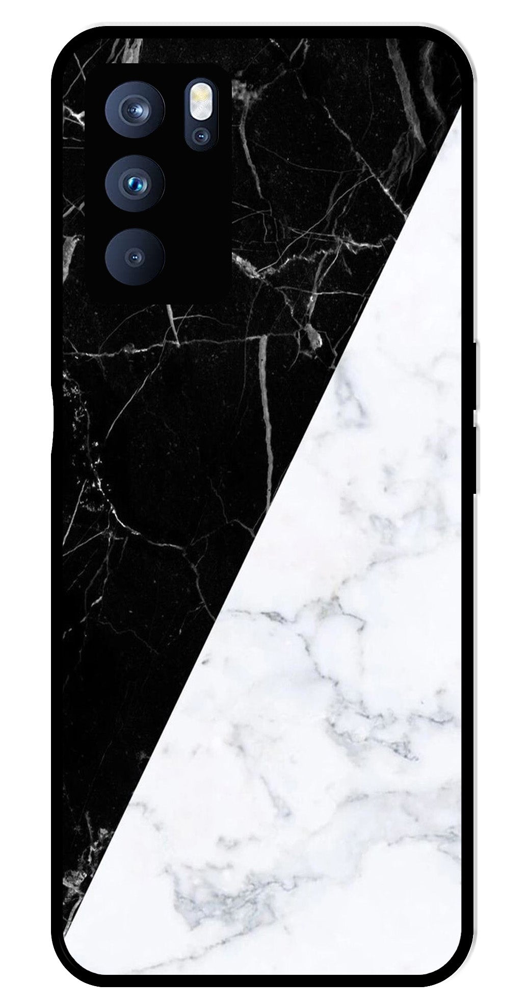 Black White Marble Design Metal Mobile Case for Oppo Reno 6 Pro 5G   (Design No -09)