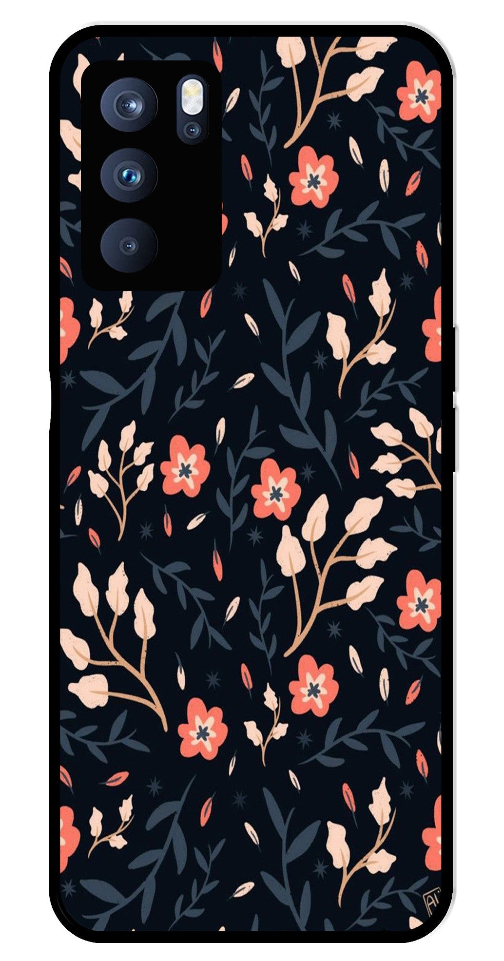 Floral Pattern Metal Mobile Case for Oppo Reno 6 Pro 5G   (Design No -10)
