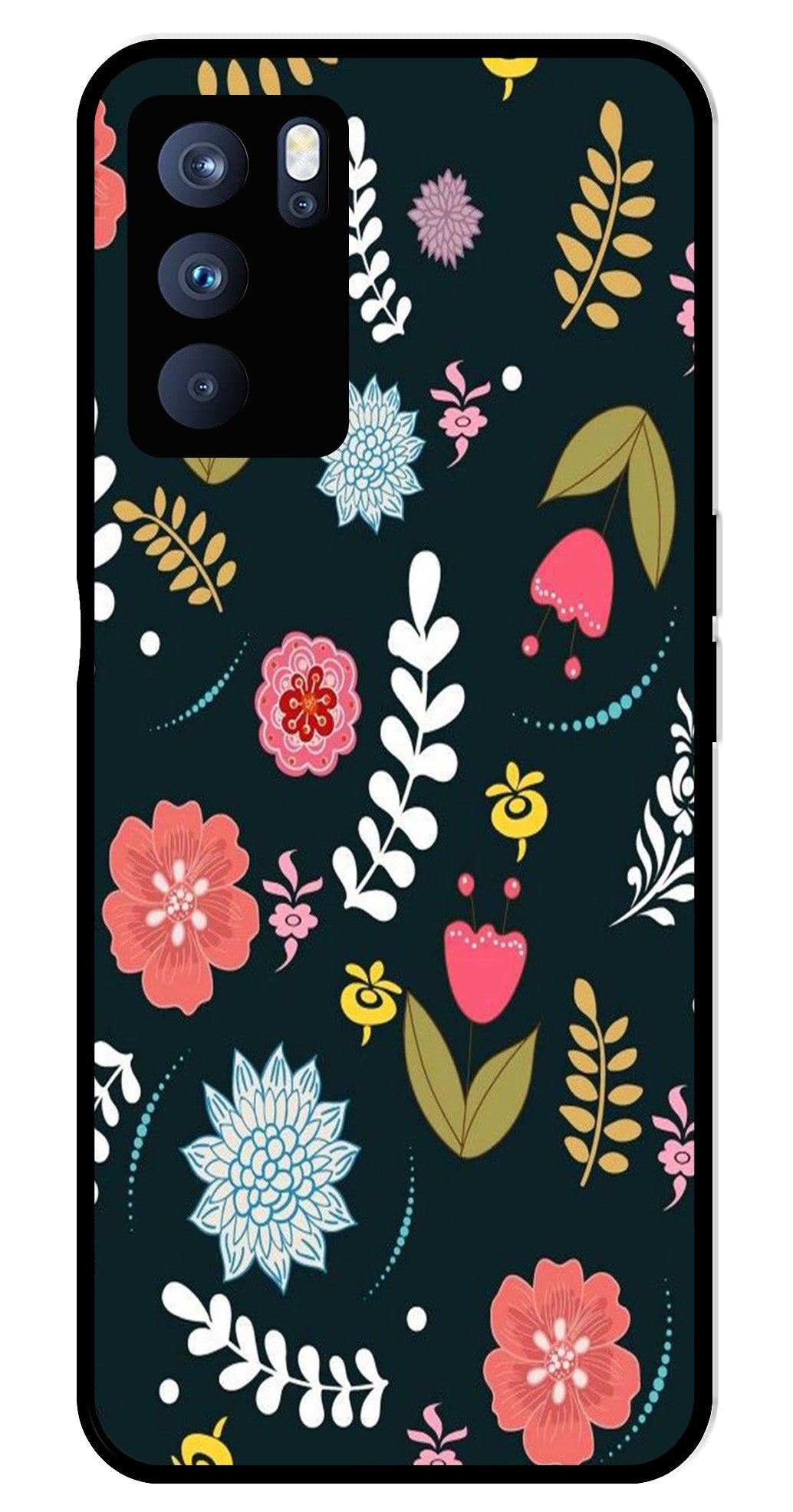 Floral Pattern2 Metal Mobile Case for Oppo Reno 6 Pro 5G   (Design No -12)