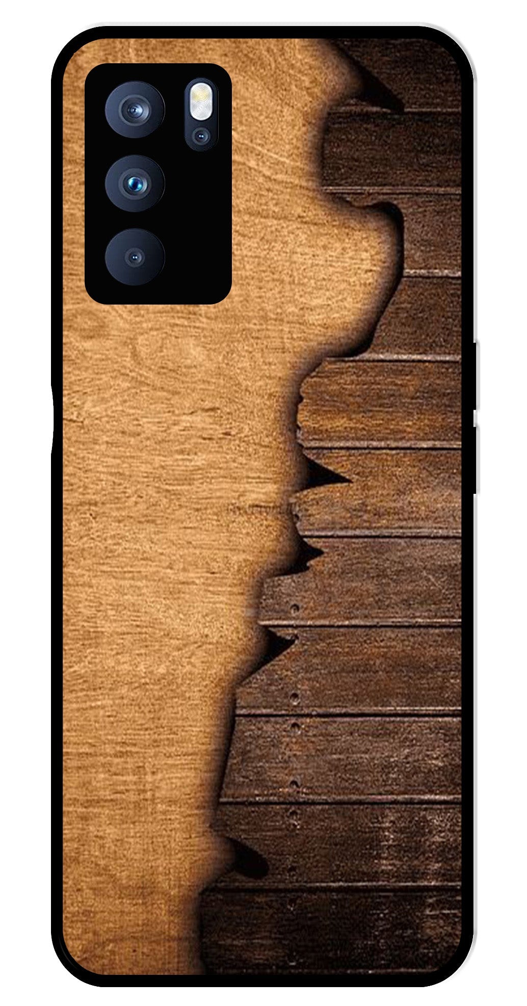 Wooden Design Metal Mobile Case for Oppo Reno 6 Pro 5G   (Design No -13)