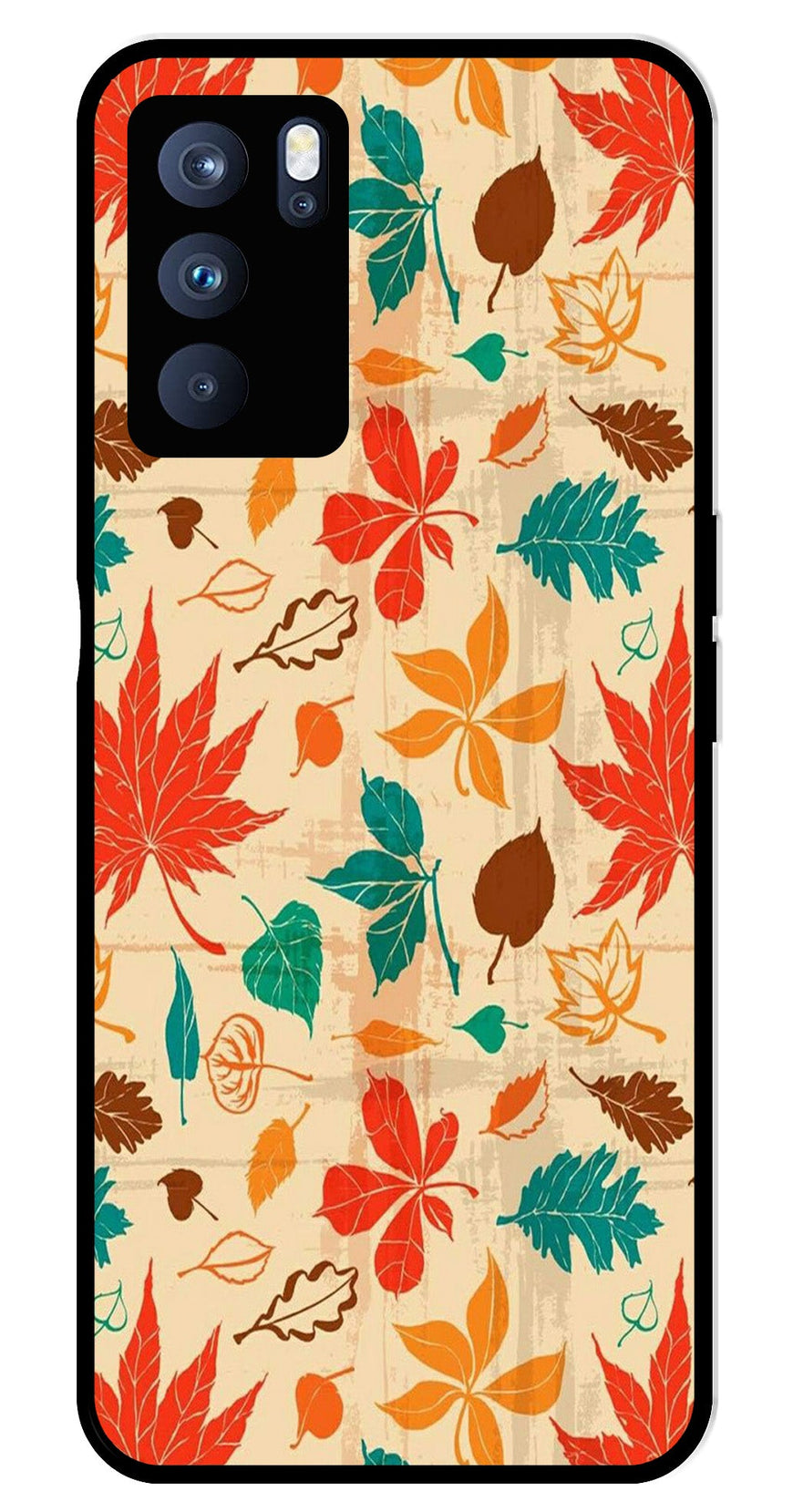 Leafs Design Metal Mobile Case for Oppo Reno 6 Pro 5G   (Design No -14)