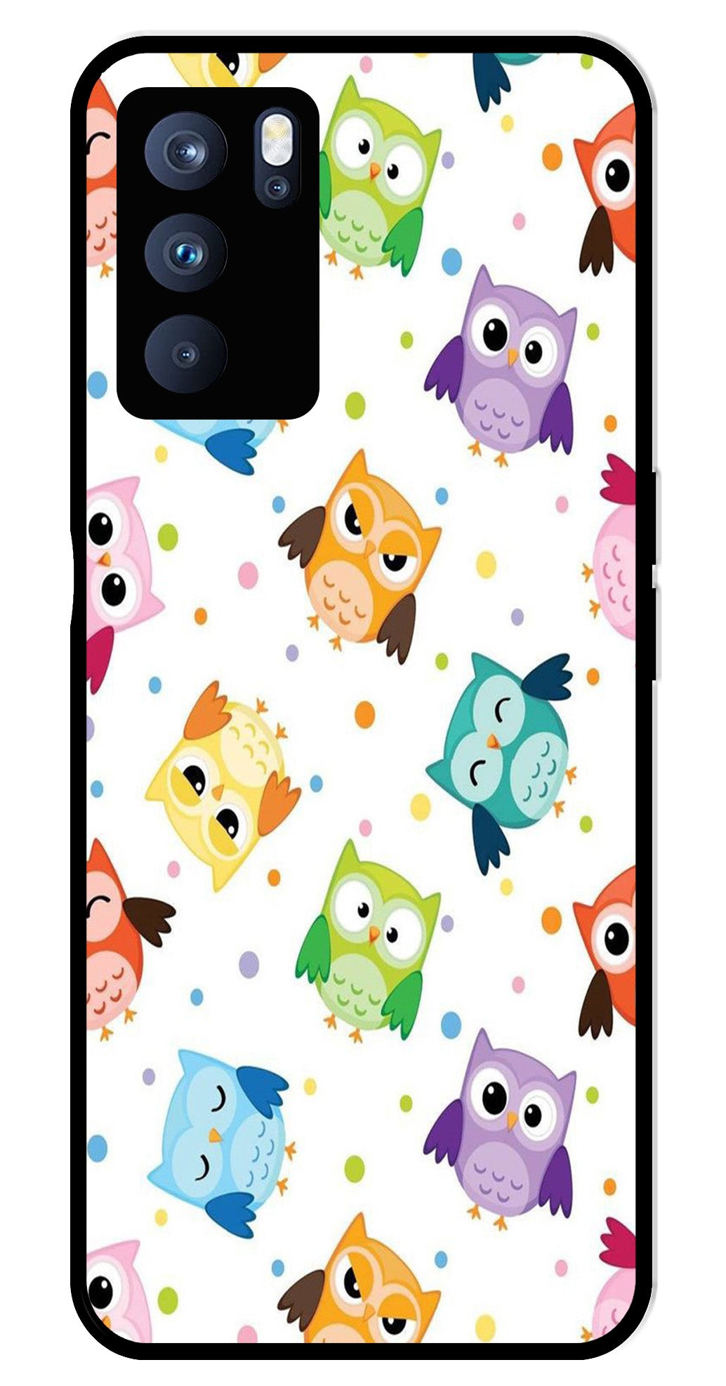 Owls Pattern Metal Mobile Case for Oppo Reno 6 Pro 5G   (Design No -20)