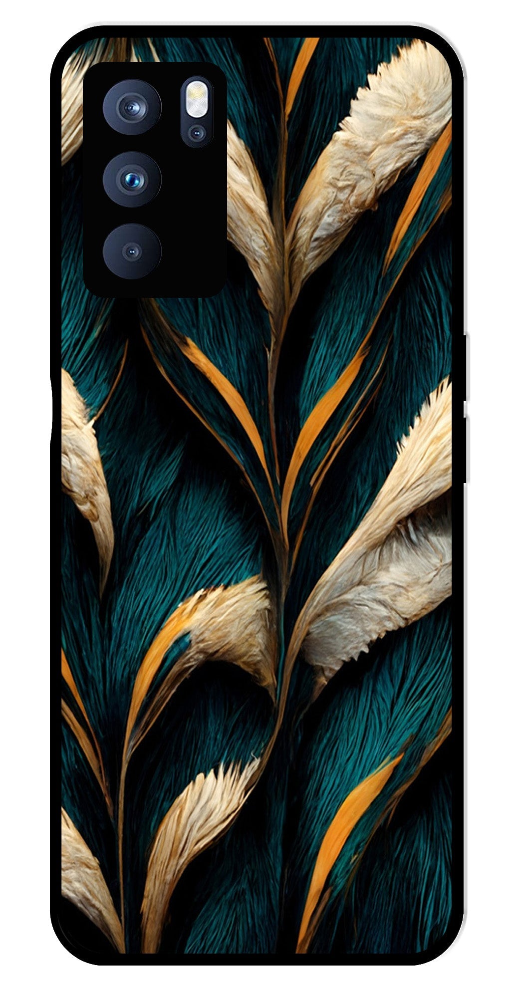 Feathers Metal Mobile Case for Oppo Reno 6 Pro 5G   (Design No -30)