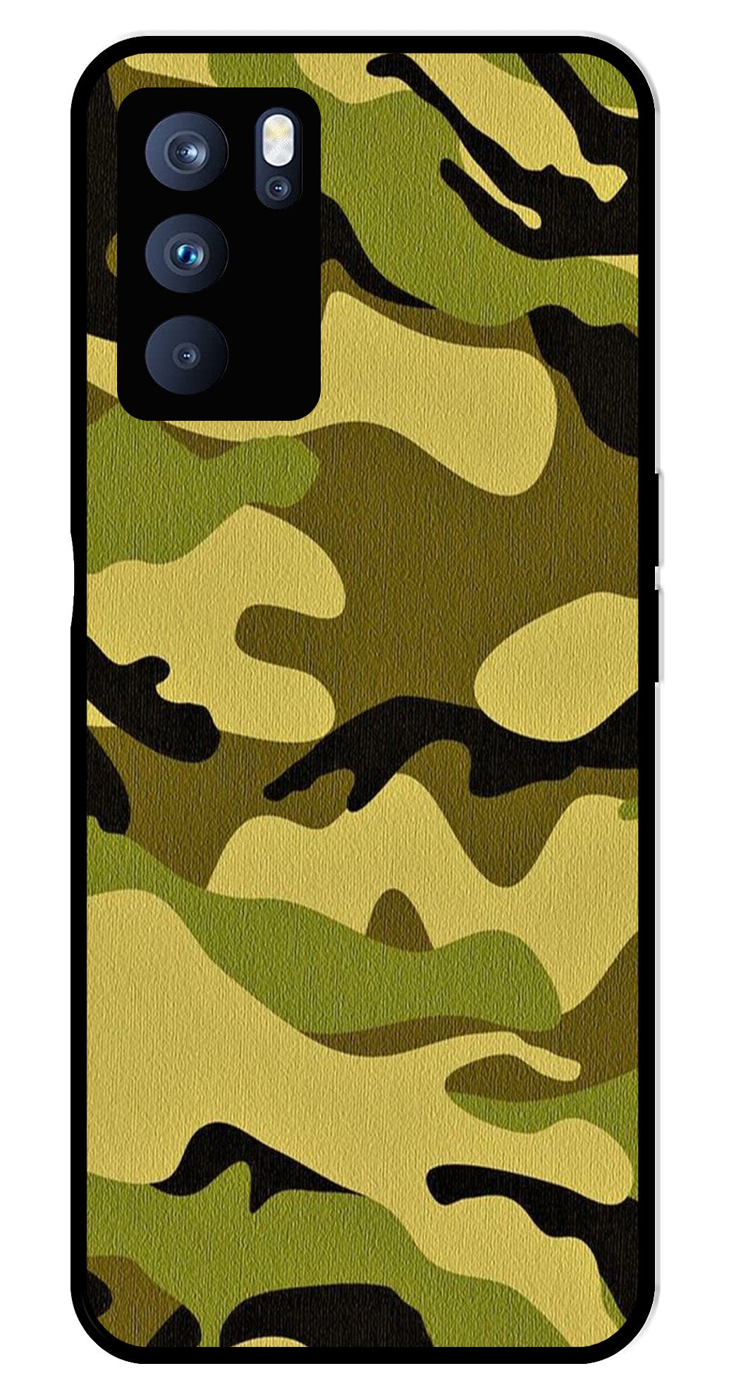 Army Pattern Metal Mobile Case for Oppo Reno 6 Pro 5G   (Design No -35)