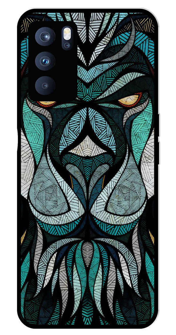 Lion Pattern Metal Mobile Case for Oppo Reno 6 Pro 5G   (Design No -40)