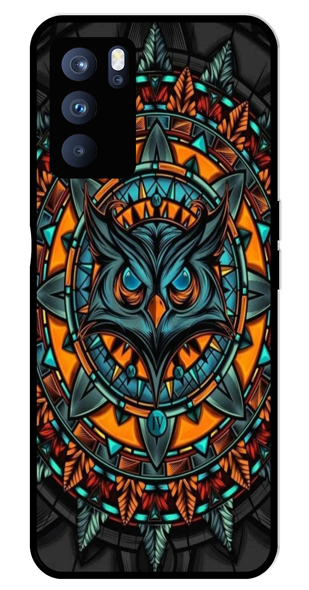 Owl Pattern Metal Mobile Case for Oppo Reno 6 Pro 5G   (Design No -42)