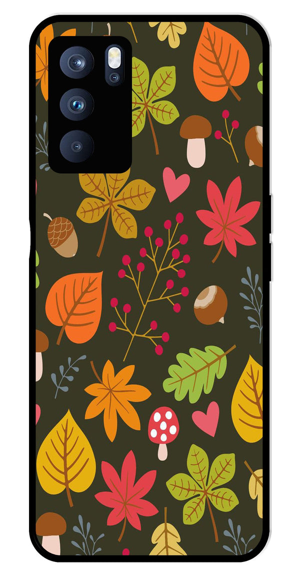 Leaves Design Metal Mobile Case for Oppo Reno 6 Pro 5G   (Design No -51)