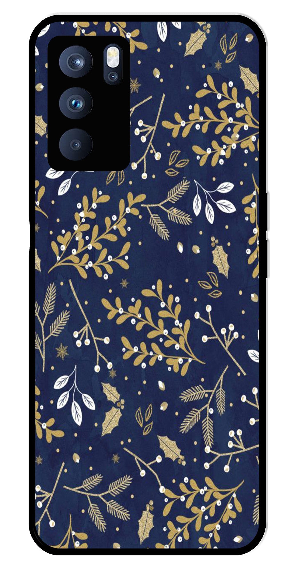 Floral Pattern  Metal Mobile Case for Oppo Reno 6 Pro 5G   (Design No -52)