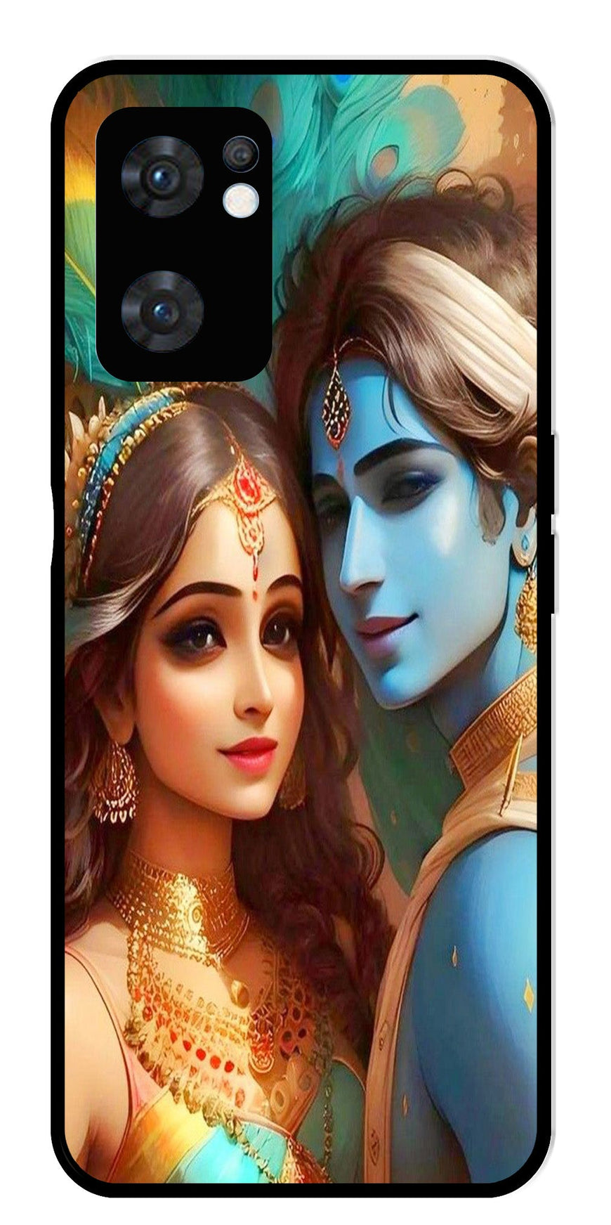 Lord Radha Krishna Metal Mobile Case for Oppo Reno 7 5G   (Design No -01)